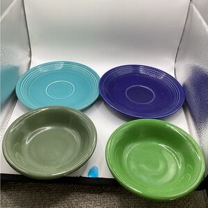 Various Fiesta dishes - two saucers - two small bowls - green blue